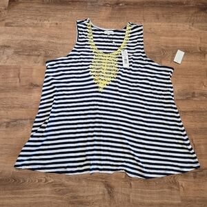 Symmetry Black and White Sleeveless Tank Top with Embellished Design